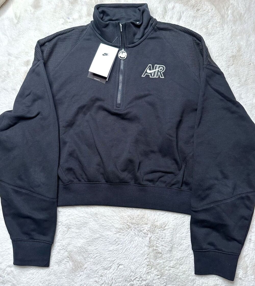 Nike Sportswear Air 1/4 Zip Fleece Cropped jacket Top Large Black DM6073 010 NEW